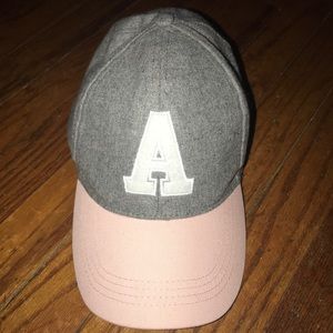 Grey and pink baseball style hat